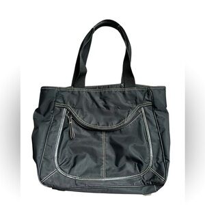 Nine West Black Nylon Shoulder Purse with White Stitching